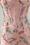 Bodycon Sparkly Sequined Pink Floral Short Cocktail Dress