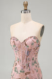 Bodycon Sparkly Sequined Pink Floral Short Cocktail Dress