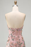 Bodycon Sparkly Sequined Pink Floral Short Cocktail Dress