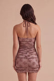 Sparkly Chocolate Bodycon Floral Halter Neck Short Cocktail Dress with Beading