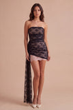 Sparkly Beaded Black Ruched Lace Short Cocktail Dress