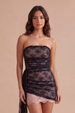 Sparkly Beaded Black Ruched Lace Short Cocktail Dress