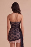 Sparkly Beaded Black Ruched Lace Short Cocktail Dress