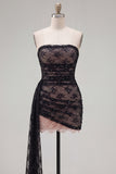 Sparkly Beaded Black Ruched Lace Short Cocktail Dress