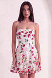 Pink Red Floral A-Line Spaghetti Straps Short Cocktail Dress