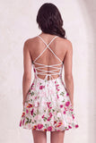 Pink Red Floral A-Line Spaghetti Straps Short Cocktail Dress