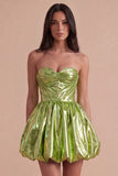 Sparkly Green Metallic Sweetheart A Line Short Cocktail Dress