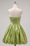 Sparkly Green Metallic Sweetheart A Line Short Cocktail Dress