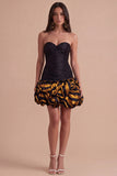 Black Golden Sweetheart Bodycon Short Cocktail Dress with Ruffles