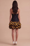 Black Golden Sweetheart Bodycon Short Cocktail Dress with Ruffles