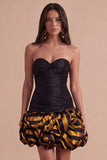 Black Golden Sweetheart Bodycon Short Cocktail Dress with Ruffles