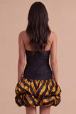 Black Golden Sweetheart Bodycon Short Cocktail Dress with Ruffles
