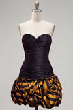 Black Golden Sweetheart Bodycon Short Cocktail Dress with Ruffles