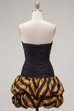 Black Golden Sweetheart Bodycon Short Cocktail Dress with Ruffles