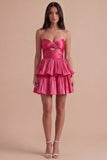 Fuchsia Strapless Ruffled A Line Short Cocktail Dress