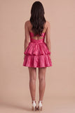 Fuchsia Strapless Ruffled A Line Short Cocktail Dress
