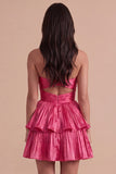 Fuchsia Strapless Ruffled A Line Short Cocktail Dress