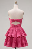 Fuchsia Strapless Ruffled A Line Short Cocktail Dress