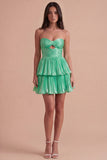 Fuchsia Strapless Ruffled A Line Short Cocktail Dress