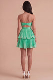 Fuchsia Strapless Ruffled A Line Short Cocktail Dress