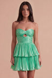 Fuchsia Strapless Ruffled A Line Short Cocktail Dress