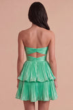 Fuchsia Strapless Ruffled A Line Short Cocktail Dress