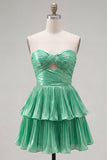 Fuchsia Strapless Ruffled A Line Short Cocktail Dress
