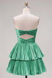 Fuchsia Strapless Ruffled A Line Short Cocktail Dress