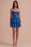 Fuchsia Strapless Ruffled A Line Short Cocktail Dress