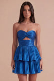 Fuchsia Strapless Ruffled A Line Short Cocktail Dress