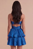 Fuchsia Strapless Ruffled A Line Short Cocktail Dress