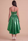 Dark Green Sparkly Metallic Sweetheart High-Low Cocktail Dress with Pockets