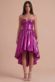 Dark Green Sparkly Metallic Sweetheart High-Low Cocktail Dress with Pockets