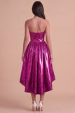Dark Green Sparkly Metallic Sweetheart High-Low Cocktail Dress with Pockets