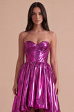 Dark Green Sparkly Metallic Sweetheart High-Low Cocktail Dress with Pockets