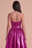 Dark Green Sparkly Metallic Sweetheart High-Low Cocktail Dress with Pockets