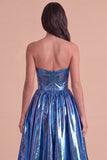 Dark Green Sparkly Metallic Sweetheart High-Low Cocktail Dress with Pockets