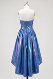 Dark Green Sparkly Metallic Sweetheart High-Low Cocktail Dress with Pockets