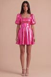 Green Sparkly Metallic Square Neck A Line Short Cocktail Dress