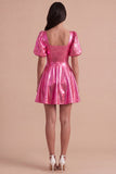 Green Sparkly Metallic Square Neck A Line Short Cocktail Dress