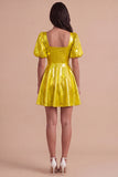 Green Sparkly Metallic Square Neck A Line Short Cocktail Dress
