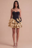 Sparkly Black Golden Metallic Corset Sweetheart Short Cocktail Dress