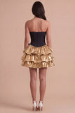Sparkly Black Golden Metallic Corset Sweetheart Short Cocktail Dress