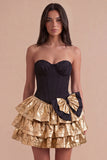 Sparkly Black Golden Metallic Corset Sweetheart Short Cocktail Dress