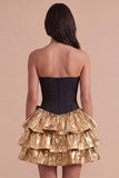 Sparkly Black Golden Metallic Corset Sweetheart Short Cocktail Dress