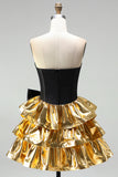 Sparkly Black Golden Metallic Corset Sweetheart Short Cocktail Dress