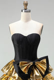 Sparkly Black Golden Metallic Corset Sweetheart Short Cocktail Dress