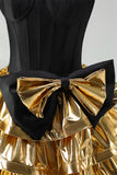 Sparkly Black Golden Metallic Corset Sweetheart Short Cocktail Dress