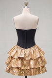 Sparkly Black Golden Metallic Corset Sweetheart Short Cocktail Dress