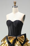 Sparkly Black Golden Metallic Corset Sweetheart Short Cocktail Dress